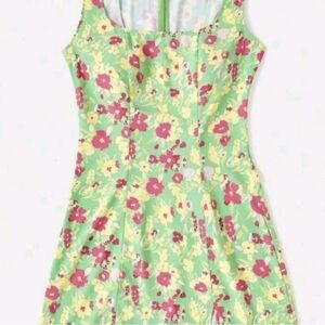 Girls' Green Floral Sundress with Pink & Yellow Blooms